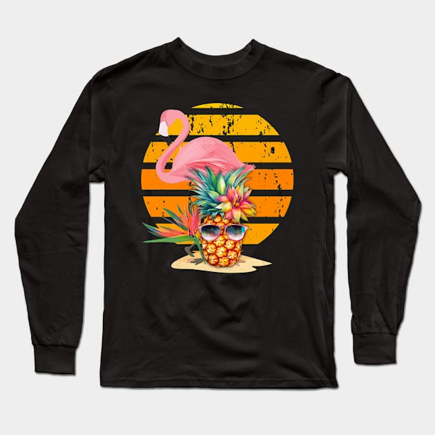 Summer Time Flamingos and Pineapple Long Sleeve T-Shirt by SaSz_Art